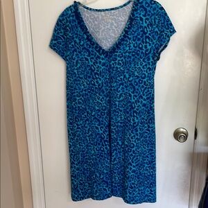 Lilly Pulitzer Blue Sheath Midi Dress with Dolman Sleeves
